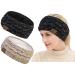 Confetti Winter Cable Knit Headbands Women Knitted Headbands Twist Lining plus Velvet Chunky Elastic Thermal Headbands Head Wrap Winter Ear Warmer Girls Ladies (Black+color beige+color)