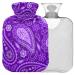 Naanle hot hot water bottle with reference purple paisley flowers Transparent hot water bottle heat bottle for back pain relief handfoot warmer neck heat and cold therapy 1l