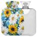 NAANLE hot hot water bottle with cover watercolor daisy sunflower transparent hot water bottle 1 l for menstrual cramps pain relief handfoots heat and cold therapy