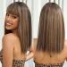 Brown mixed blonde highlight wig for black women smooth bob wigs with pony with dark roots for daily use brown brown