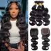 DDSNNT 10A Brazilian Body Wave Bundles with Closure Human Hair(16 18 20+14) 3 Bundles with Closure 100% Unprocessed Body Wave Human Hair Bundles with 4 4 Lace Closure Natural Color Body Wave Bundles with Closure 16 18 20...