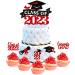 Graduation Cake Decoration Glitter Class of 2023 Graduation Cake Decoration Diploma Grade Cap Cupcake Toppers Congrats Graduation Cake Decorations for 2023 Graduation Theme Party Black Red Pack of 31 Red 31 St ck