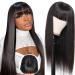 Glueless Human Hair Wigs with Bangs for Black Women 180% Density Straight 2x4 Lace Front Wigs Human Hair Wig with Bangs Glueless Wigs 100% Brazilian Virgin Human Hair Middle Part Natural Color 16inch 16 Inch Natural Blac...