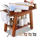 ETECHMART 2-Tier Bamboo Shower Bench, 24 Inch Spa Stool with Storage Shelf for Inside Shower Legs Shaving, Entryway or Bathroom, A-Shaped Shower Bath Seat for Seniors Adults Disabled Women, Brown 24×20×12 Inch+Brown