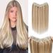 Benehair Clip in Human Hair Extensions One Piece Real Human Clip in Hair Extensions 16 Inches 65g Golden Brown Mix Bleach Blonde Real Human Hair Extension Upgraded V Type Clip in Hair Extension