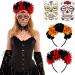 FRCOLOR 2Pcs Day of The Dead Headband with Mexican Flower Crown and Halloween Tattoos - Red and Orange - Buy Online on GoSupps.com