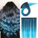 Silk-Co Hair Extensions Colorful hair strands clip in extensions rainbow colored hair extension smooth diy highlight hair part 10pcs-50g 50cm #naturschwarz & blue smooth-10 pcs natural black & blue