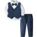 mintgreen Baby Boys Wedding Suits 3pcs Herringbone Tweed Outfit Christening Clothes Set Shirt + Waistcoat + Trousers + Bow Tie 1-4 Years 2-3 Years Blue