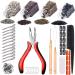 Hair Extension Kit Pliers Pulling Hook Loop Needle Threader Hair Extensions Tools with 4 Color Micro Ring Beads (Black, Brown, Dark Blonde, Blonde) 100 Black, 100 Brown, 100 Dark Blonde, 100 Blonde