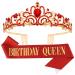 Happy Birthday Queen Tiara Crowns for Women, Red Birthday Sash, Birthday Party Favors Supplies Birthday Gift for Women, 30th birthday decorations for women, Birthday Stuff Accessories Birthday Tiara 21
