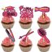18pcs Pink Glitter Hairstylist Dessert Cupcake Topper Congrats I Survived Cosmetology School Theme Decorations Boys Girls 2024 College Graduation Party Decor Supplies