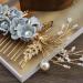 Bridal Rhinestone Pearl Flower Hair Comb - Blue Wedding Hair Clip - Buy Online on GoSupps.com