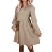 Aokosor Long Sleeve Knit Dress | Square Neck Jumper Dress | Knee Length Babydoll - Apricot - Buy Online on GoSupps.com