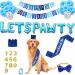 Dog Birthday Party Supplies Dog Birthday Hat Birthday Boy Sash Happy Birthday Banner 12 Inch Paw Print and 16 Inch Lets Pawty Balloon Cute Bowtie 7-Piece Set for Pet Birthday Decoration(Blue)