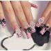 24pcs Pink Heart Bow Medium Coffin Fake Nail Bow Heart Leopard Press on Nails Handmade Luxurious Nails Acrylic Nails Fake Nails For Women Girls 1sheet Tape & 1pc Nail File