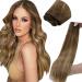 LAAVOO Extensions Real Hair Sewing for Sewing Balayage Brown Real Hair Extensions Tress Light Brown Ombre Golden Blond Sew in Weft Hair Extensions Remy 35cm 80g #8/16/8 35cm 1.35 #8/16/8