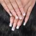 Artquee 24pcs Press on Nails French Pink White Long Square Glossy Fake Nails False Tips Manicure for Women and Girls FCF-LB