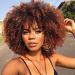 Porsmeer curly afro wig women full fluffy hair kinky curly bob ombre dark brown wig volume with pony for black women natural art hair wig 14 inch dark brown with auburn black mix dark brown