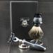 4 Pc Men's Shaving Kit - 3 Edge Razor Black Badger Hair Brush & Stands | Perfect Gift for Men - Buy Online on GoSupps.com