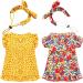 Frienda 2 Pieces Cat and Dog Princess Floral Dress Fashion Spring Summer Dress with Headband Holiday Dress Red and Yellow Floral Dress (M) Medium