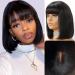 LSYBEAUTY 10 Inch Short Black Bob Wig with Bangs Human Hair Yaki Straight Bang Bob Wig Glueless Minimalist 2x1 Lace Scalp Bob Bang Wig For Women 100% Brazilian Human Virgin Hair Wigs 180 Density