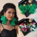 Feylie Handmade Flower Fringe Earrings - Exaggerated Spring Jewelry Gift | Long Green Holiday Earrings - Buy Online on GoSupps.com