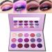 Purple Eyeshadow Palette Highly Pigmented Matte Glitter Eyeshadow 15 Shades Colorful Metallic Glitter Matte Eye Shadow Palette Long Lasting Waterproof Matte Glitter Eyeshadow Makeup Palette for Women