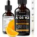 WELVIUM Liquid Vitamin D3 K2 Magnesium Liposomal Drops with 10000 IU Cholecalciferol MK7 Vitamin A Calcium MCT Oil Organic Sunflower Lecithin for Immune Bone Skin ADK Supplement