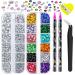 Canvalite Nail Rhinestones 2 Boxes Flatback Nail Gems 6 Sizes nail charms rhinestones for nails craft makeup with Rhinestones Picker and Tweezers for nail art decorations (AB & Clear & Mix Color)