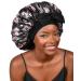 YANIBEST Silk Bonnet for Sleeping Satin Bonnet Hair Bonnets for Black Women Double Layer Sleep Cap with Tie Band for Curly Natural Hair Large Black Floral
