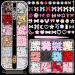 3D Nail Charms and Nail Rhinestones Multi Color Bow Moon Heart Star Nail Art Charms Flatback Pearl Nail Jewels and Colorful Crystal Gems Alloy Nail Gems for Nails DIY Art Supplies Accessories Color-Set1