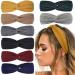 Huachi Headbands for Women Twist Knotted Boho Stretchy Hair Bands for Girls Criss Cross Turban Plain Headwrap Yoga Workout Vintage Hair Accessories, Solid Color, 8Pcs Cozy Campfire