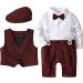 mintgreen Baby Boy Romper Suits Infant Gentleman Jumpsuit Bow Tie Waistcoat Outfits 9-12 Months Red
