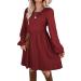 Aokosor Long Sleeve Square Neck Knit Dress - Babydoll Style - Red - Buy Online on GoSupps.com