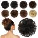 FESHFEN Human Hair Messy Buns  100% Human Hair Bun Hair Piece Real Hair Extension Wavy Curly Hair Scrunchies Tousled Updo Chignon Hairpieces for Women Girls  Dark Brown 2 Dark Brown