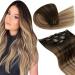 LAAVOO Extensions real hair clips ombre brown real hair extensions clip in brown balayage medium bruan ashblond remy clip in extensions real hair double brick 5 pieces 70g #2/6/18 30cm-70g 3.3 #2/6/18
