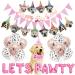ZERODECO Dog Birthday Party Decoration Pink Lets Pawty Balloon Dog Birthday Bandana Scarfs with Cute Birthday Party Hat Dog Banner for Girl Pet Dog Doggie Party Supplies Decorations