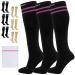 360 RELIEF - Flight Compression Socks Supports | Blood Circulation Travel Work S-M 3Pairs-Black with 2 Pink Line
