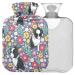 NAANLE hot water bottle with flower pattern pug with reference transparent warm water bottle 1 l heat bottle for pain relief hot and salt therapy bed handhids warmer 1l