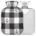 NAANLE black and white Plaid anchor hot water bottle with reference transparent hot water bottle 1l warm head for bed hand feet warmer pain relief heat and cold therapy