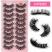 7D Russian Style Reusable Strip Lashes - 10 Pairs of Natural Look Faux Mink Fluffy Volume Wispy Fake Eyelashes for Makeup - Handmade Thick Soft Dramatic Eyelashes - Buy Online on GoSupps.com