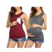 UNibelle Women's Maternity Nursing Top Breastfeeding Tank Top Tee Shirt Double Layer Sleeveless Pregnancy Shirt S-XXL L 2pcs_wine Red+gray