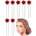 BBTO 12 Pieces Rose Flower Hair Pins Rhinestones Clip for Women Girls Red Hairpin Bridal U Shaped Wedding Accessories Party Halloween Dance Birthday Prom Events