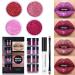 MAEPEOR 4 Colors Glitter Lip Kit Diamond Metallic Shimmer Lip Powder with Primer and Brush for Lips Nails Art (Pink Red  Set A)