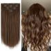 Feshfen Real hair clip in extensions 100% remy human extension hair extensions clips hair exension 7 parts set balayage chestnut brown mixed ash blond hair parts real hair clips 55cm f-balayage chestnut brown mixed ash blonde 55 cm