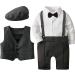 mintgreen Baby Boy Romper Suits Infant Gentleman Jumpsuit Bow Tie Waistcoat Outfits 12-18 Months Dark Gray