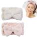Chloven 2 Pack Microfiber Bowtie Headbands Facial Makeup Headband Cosmetic Bowknot Hairlace Wash Spa Yoga Sports Shower Adjustable Elastic Hair Band for Girls and Women White+Pink