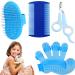 4 Pieces Rabbit Grooming Kit Includes Pet Shampoo Bath Brush, Double-Sided Pet Comb, Massage Brush and Nail Cutters for Rabbit, Hamster, Bunny and Guinea Pig Blue