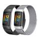 omee 2 pieces of metal bracelet compatible with Fitbit Charge 5/Charge 6 bracelet metal replacement wrist tape mesh loop with magnetic lock for Fitbit Charge 5/Charge 6 bracelets women men black+silver 6.1 ''-10.0 '' (155-255mm)