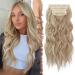 Feshfen clip in extensions 4PCs hair extensions with clips synthetic corrugated hair exension caramel brown mixed beige blond wavy wavy hair extensions clip in hair part for women 50 cm